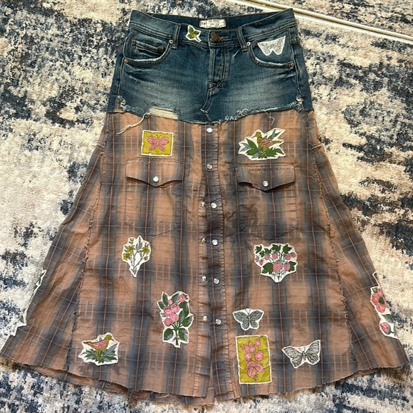 Upcycled free people plaid patched woodland fairy witch / faerie nymph skirt - Picture 1 of 12